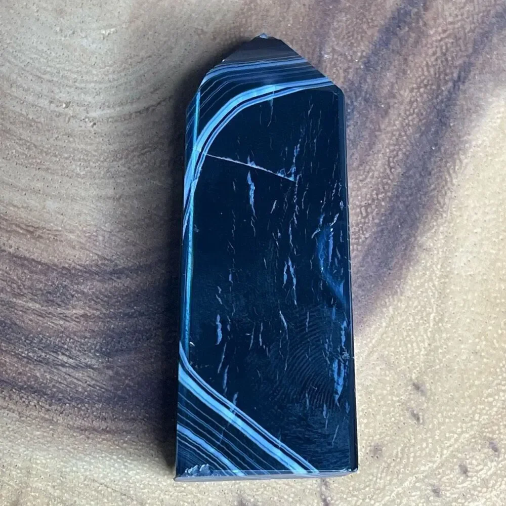 Black lace agate tower 4-sided druzy crystal banded banding, onyx, emotional hea